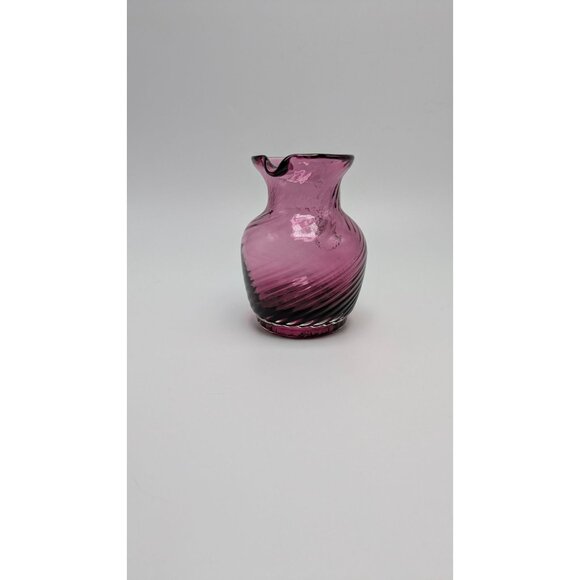 Pilgrim Glass Cranberry Hand Blown Twisted Ribbed Art Glass Pitcher Creamer - Picture 5 of 9